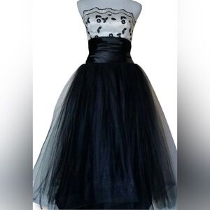 Jessica McLintock Gunne Sax Strapless Black Tie Occasion Dress Black White SZ XS
